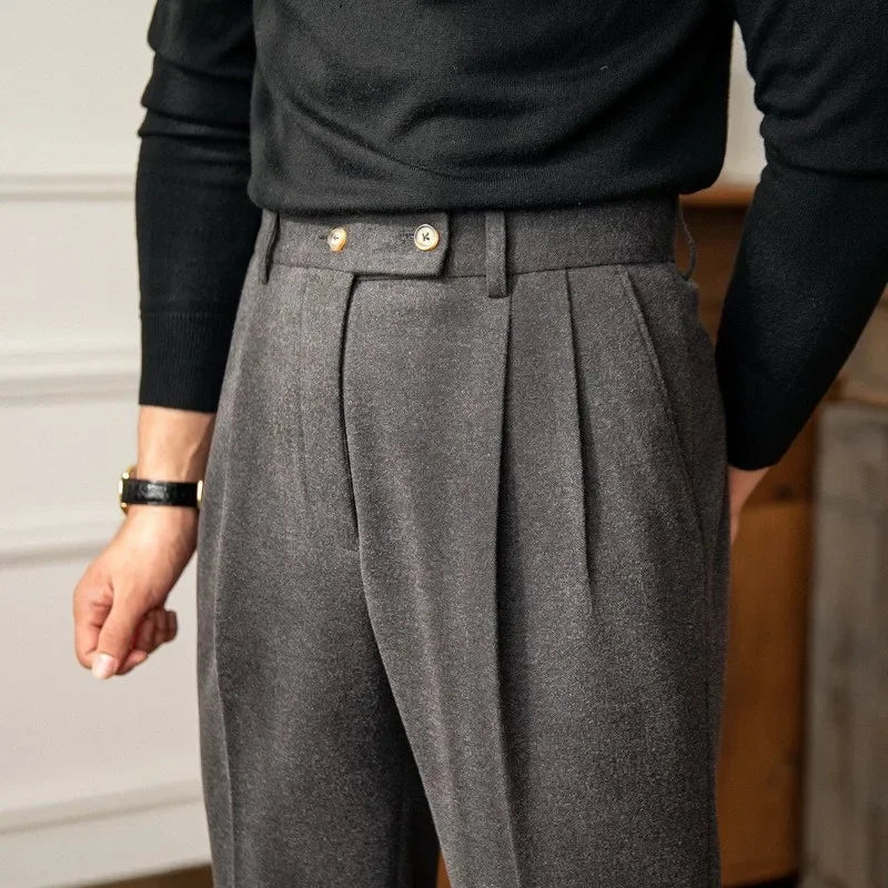 High-Waisted Woolen Casual Pants